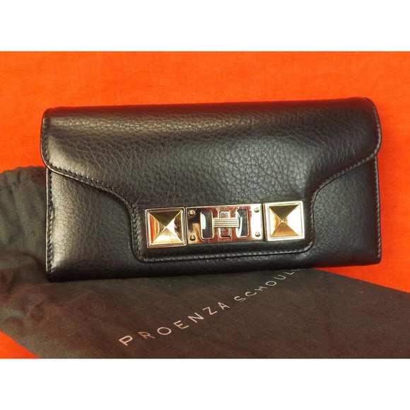 NWT PROENZA SCHOULER BLACK TEXTURE LEATHER PS11 CONTINENTAL CLUTCH WALLET $685